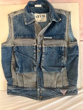 Vintage 80’s Guess by Marciano 2-Tone Denim Cargo Vest